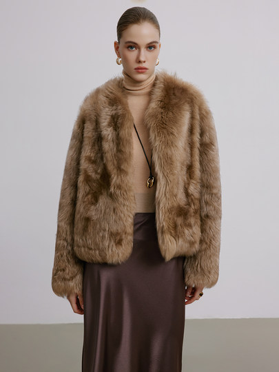 HIPMORE Luxurious classic two-color temperament fox fur-feel Xiao Hu Sheep 2025 winter new short fur coat for women