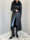 Nordic design beach wool slim long leather coat for women over the knee extra long 2025 new Chinese style sheepskin waist coat