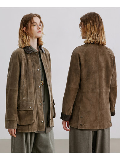 London impression retro Barn style North African imported sheepskin anti-suede leather jacket women's lapel mid-length autumn new style