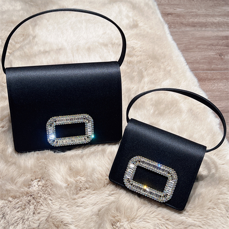 Rv Diamond-Encrusted Handbag, Elegant Silk Magnetic Buckle Simple Lipstick Bag, Crossbody Chain Casual Versatile Wrist Handbag