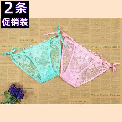 2 bows lace-up lace panties women sexy young woman Hot transparent temptation strap safety pants cotton crotch