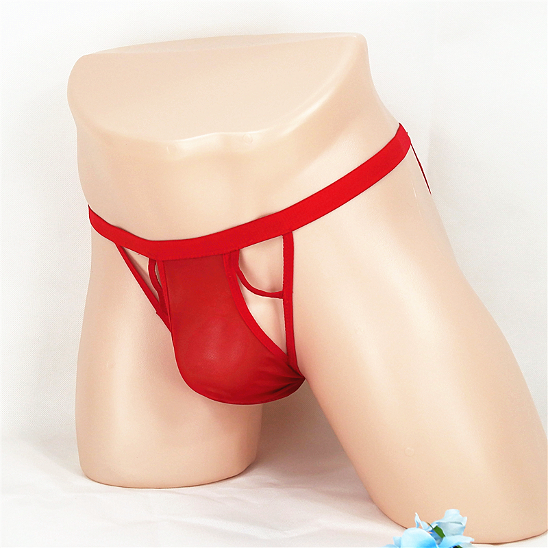 Male Tiny pants low waist Sexy double Ding T-pants Hip Lift Hip transparent Youth Spice Large Size Low Waist Men's Underwear