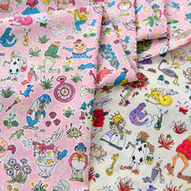 Cloth 60 Pure Cotton Cartoon Minimalist Printed Children Summer Full Cotton Fabric Handmade Clothing Alice Rabbit