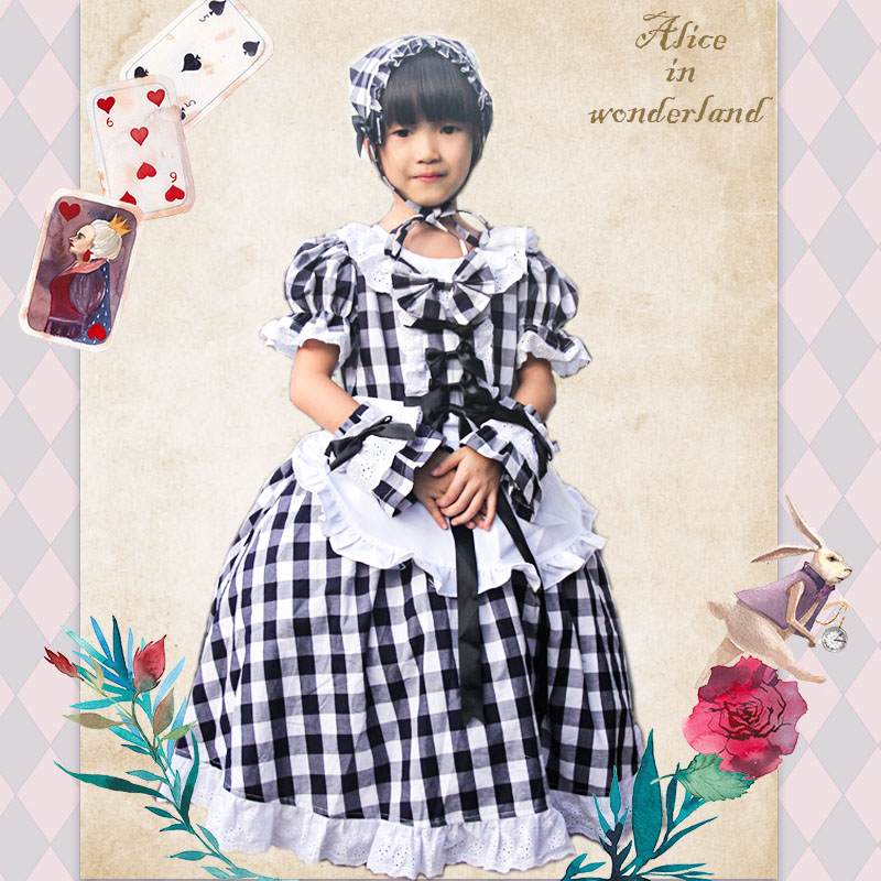 Drama performance Alice maid cos performance costume children's clothing plaid princess skirt lolita dress