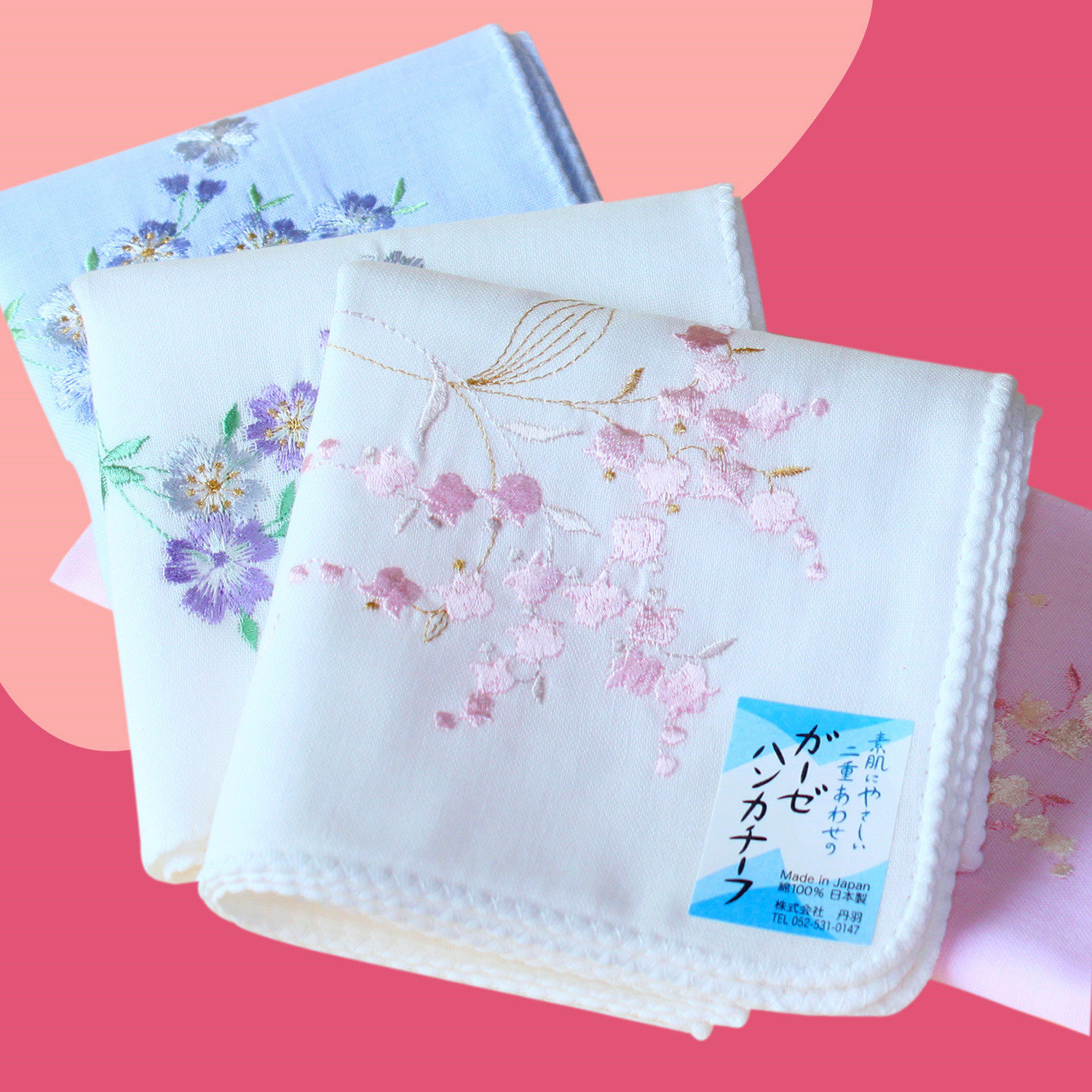 Handkerchief Japanese lady embroidery Suzulan high-end full cotton cloth soft double layer pure cotton handkerchief with sweat and sweat