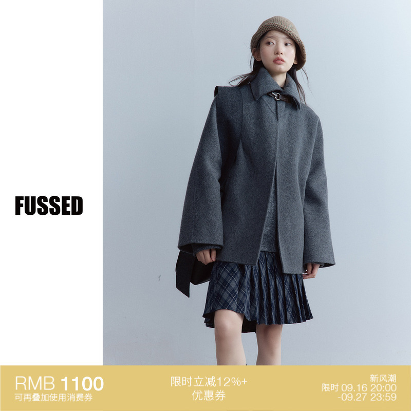 Fussed Novelist_Heavyweight 100% Wool_British Cape Design_Dark Night Gray Double-Sided Woolen Coat