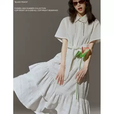 FUSSED niche independent original designer air sense polo collar lace stitching asymmetric dress female summer