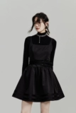 [FUSSED 22AW pearl black dress 珍珠黑高腰蓬蓬小黑裙连衣裙短裙]