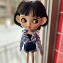 Small cloth blythe 6 points doll clothes 30cm supermodel xinyi peach striped shirt + wrap chest + shorts