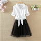 2019 Summer Outfit New Schoolgirl ngắn tay áo hai mảnh váy áo thắt nút eo lỏng phù hợp với dây váy