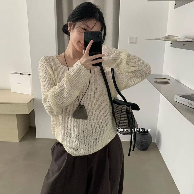 Amy's Lazy Style Round Neck Knit Sweater for Women, Trendy Loose Pullover Sweater for Autumn, Versatile Slimming Top 32643