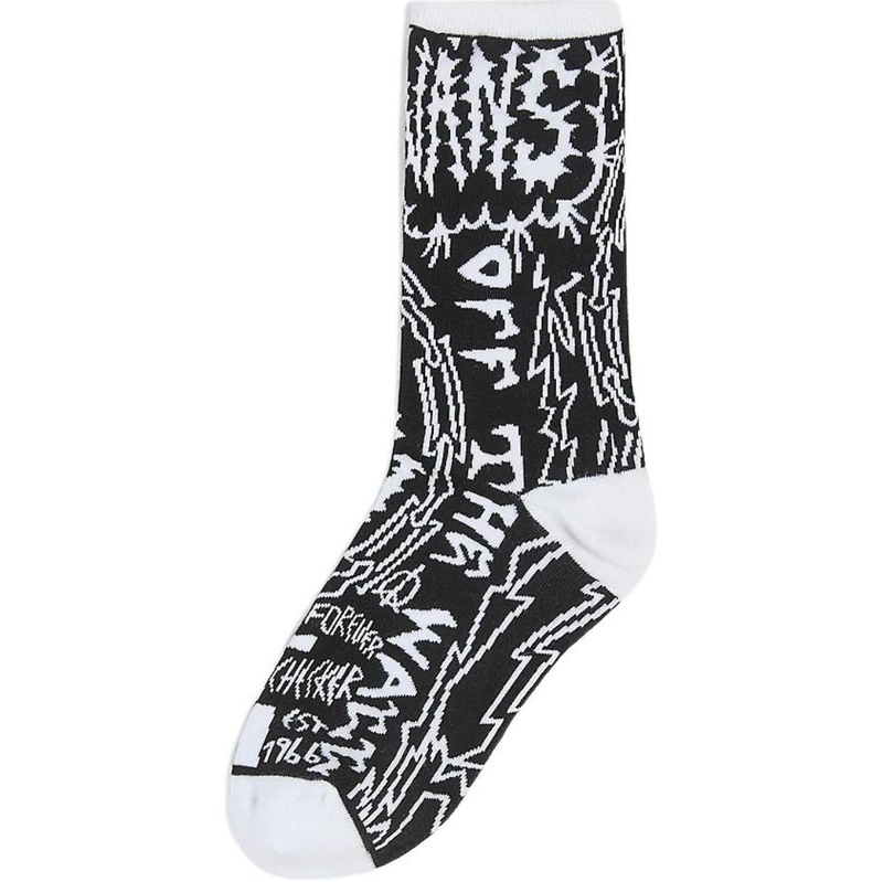 Vans Genuine Unisex Black and White Printed Mid-Calf Pure Cotton Sports Socks, Comfortable and Suitable for Everyday Wear, One Pair