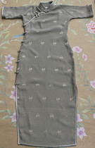 Traditional vintage vintage flat-cut cheongsam gray-green silk custom