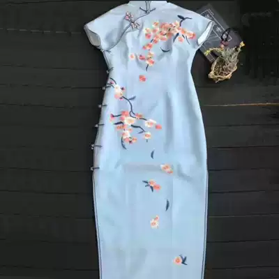 Original heavy silk hand-embroidered cheongsam Dress Daily skirt Slim dress Wedding cheongsam