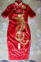 Retro Republic of China heavy silk satin heavy industry embroidery improved Chinese cheongsam bride toast clothing