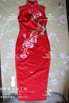 Republic of China style improved cheongsam backless transparent dress toast silk embroidered Cheongsam dress