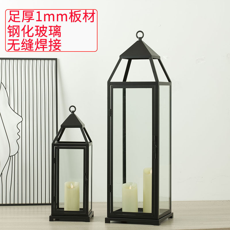 Black candlestick outdoor candle light windproof floor-to-ceiling windproof light garden real estate glass candlestick candle holder Nordic