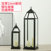 Black Candlestick outdoor candle lamp windproof floor wind lamp courtyard building glass candlestick candle stand Nordic