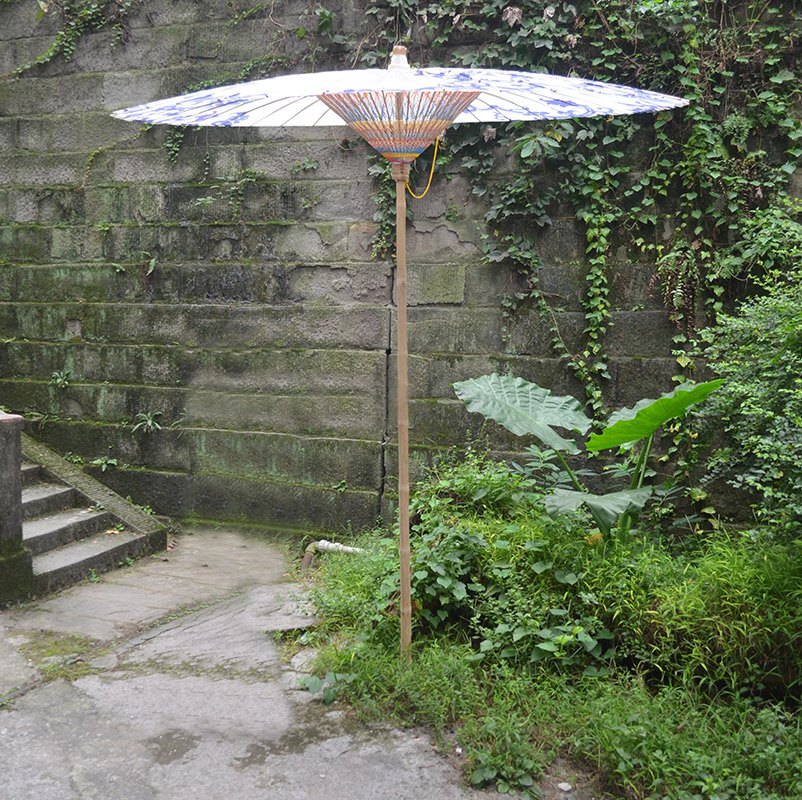 Luzhou Oil Paper Umbrella Rain Protection Sun Protection Handmade Bamboo Art Classical Jiangnan Outdoor Courtyard Open-air Extra-large (Blue Flower Porcelain)