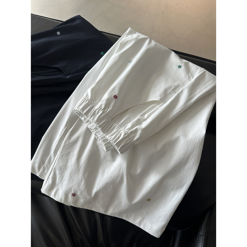 Designed with Chinese Embroidery, Wide-Leg Pants for Women, Summer 2026 New Style, Loose High-Waisted, Slimming, Cropped Straight-Leg Pants