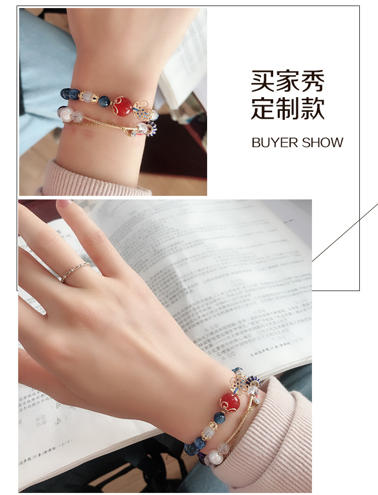 手饰/手串 拂莲 天然猫眼蓝晶石蓝绒晶水晶手錬女 一对一私人特色定制手串