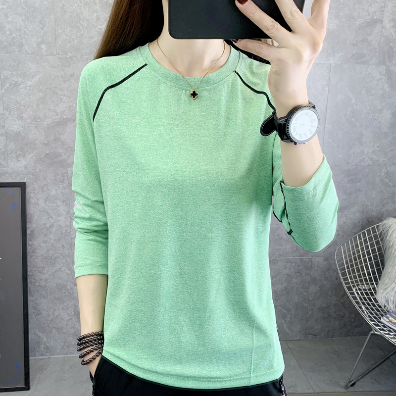 Large size relaxation speed dry coat woman spring autumn long sleeve outdoor climbing clothes fitness yoga round collar elastic sports T-shirt