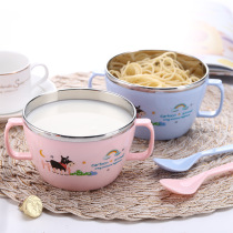 New children stainless steel colorful childhood insulation bowl anti-drop heat insulation stainless steel bubble noodle bowl anti-drop childrens tableware