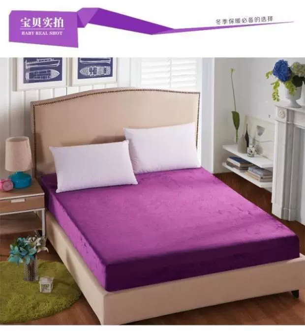 Coral nhung bốn mảnh dày Màu sắc ấm áp nhung flannel quilt bao ga giường chun