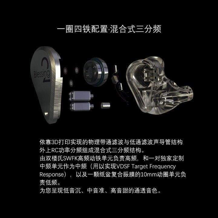 Проводные HiFi наушники 水月雨 blessing2 一圈四铁hifi入耳式耳机