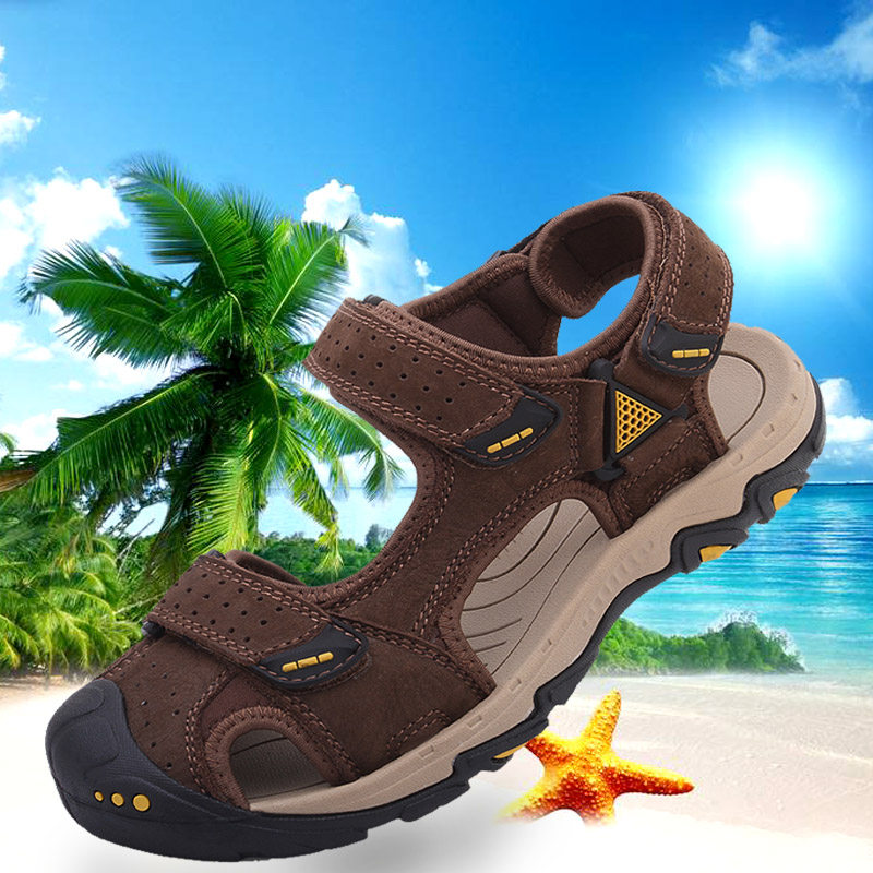 Summer Baotou sandals men's trendy Korean version large size casual real cowhide soft bottom non-slip breathable outdoor sports beach shoes