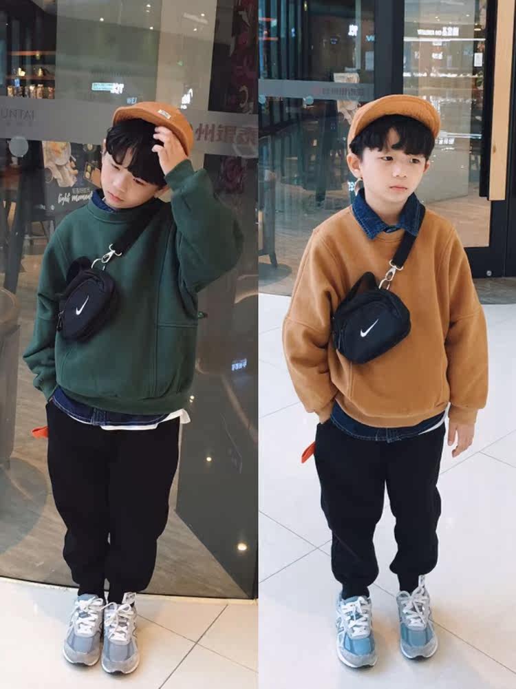 Clearance non-returnable Boys ' autumn children's clothing Children's stitching thick T-shirt Designer style middle and large children's solid color top