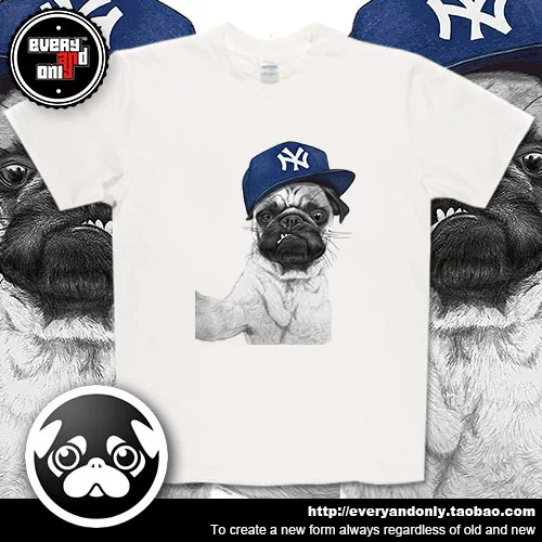 Animal Pug Life Pug Life Rock Pug Dog Combed Cotton Large Size Short Sleeve T-shirt with Hat