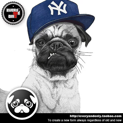 Animal Pug Life Pug Life Rock Pug Dog Combed Cotton Large Size Short Sleeve T-shirt with Hat