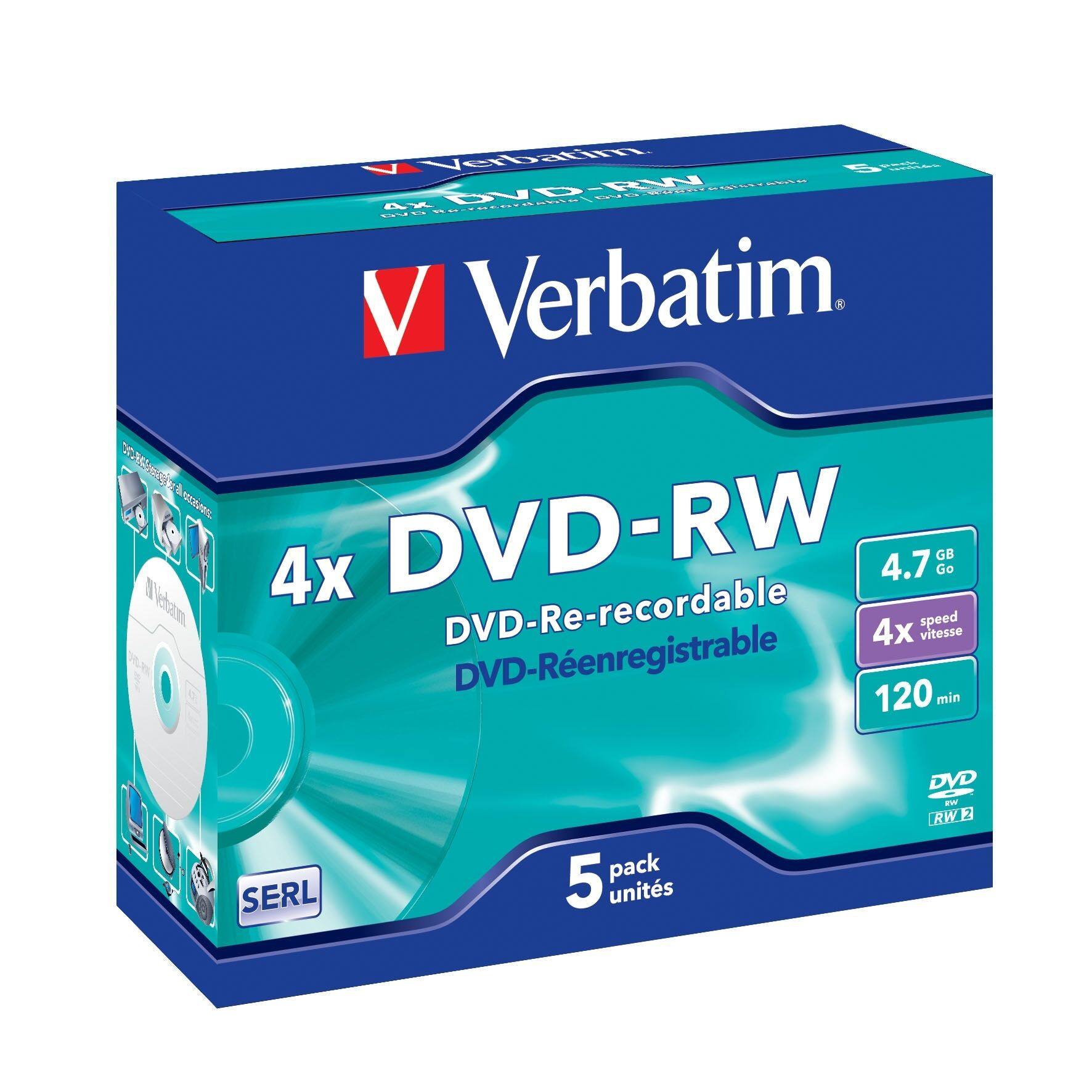  Verbatim4X DVD-RW DVD RW repeatable wipe-write burn disc DVD compact disc Monolithic Thick Boxed