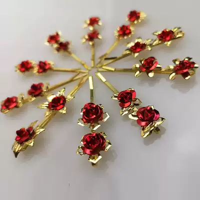 Hairclip Flower Alloy Spring Flower Xiamen Wedding Folk Products Minnan Wedding Full Moon Clip Metal Red floral headdress