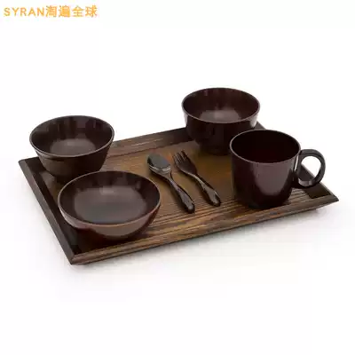 Japan imported children's tableware wakacho wakacho chestnut 7-piece set bowl, cup, spoon, fork, tray, tableware set