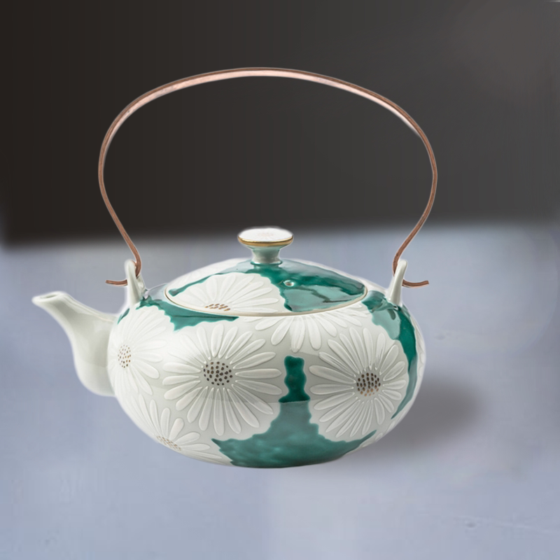 Japan import tea set T-nishishikawa refined pure handmade crystal clear water to burn painted white chamomile ceramic teapot