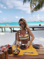 European and American retro sports style wide stripe retro high waist vest bikini swimsuit women LM80