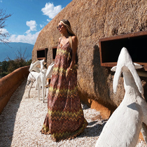 LOVEMILK Original European and American Retro Ethnic Waves Striped Knitted Dress Long Dress M-HS983