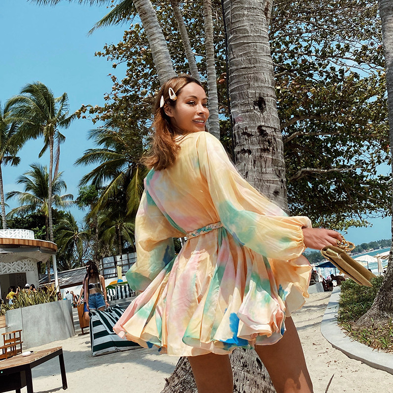 Lovemilk Island Resort Super Dress Lampgecage Sleeve Makaron Ink dizziness slim dress LGB-583