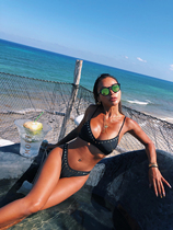 European and American sexy gold rivets high split swimming trunks bikini suit black LM157