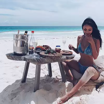 Tropical beach vacation travel export sexy tie-dye washed denim stretch triangle bikini swimsuit LD-5