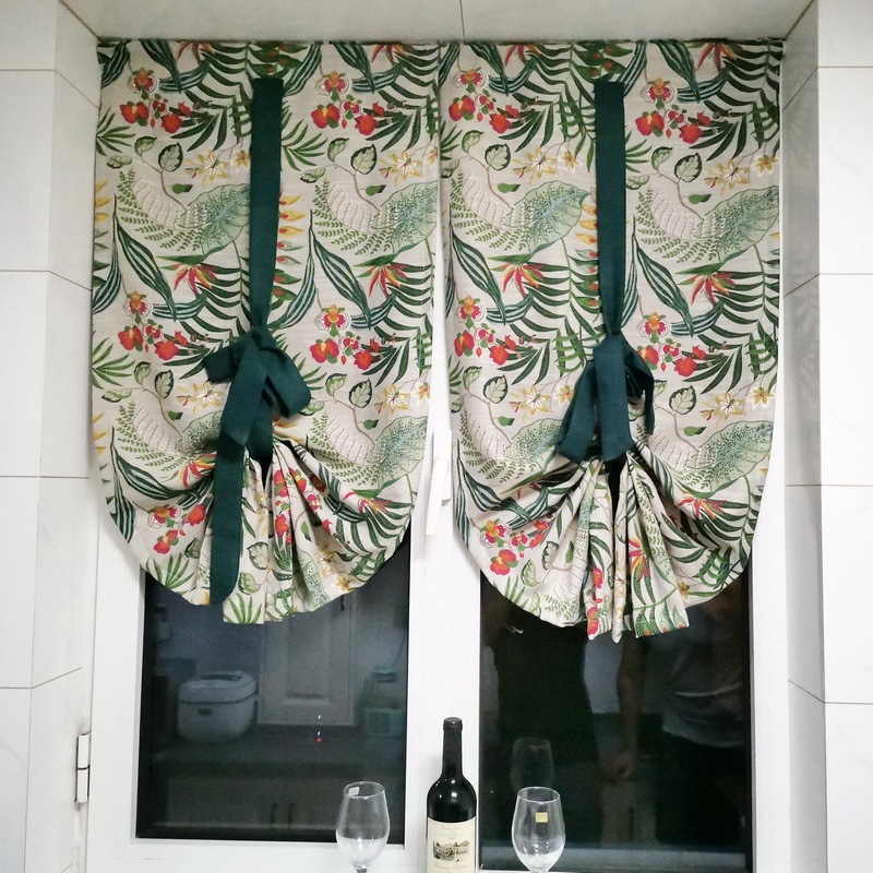 American Scandinavian Style Kitchen Pull-Up Curtain Door Curtain Partition Curtain Balcony Bathroom Lace-Up Curtain Roman Curtain
