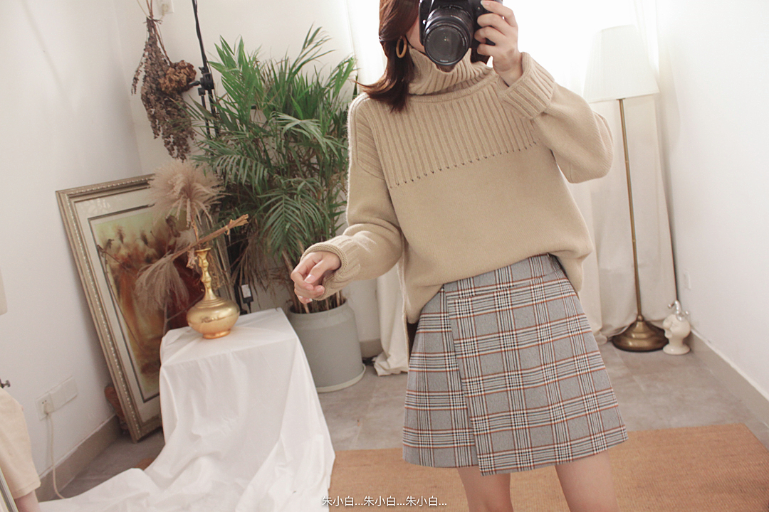 Cảm giác mềm mại! Giả cashmere! Dưới ngã ba! Vintage Falling Shoulder High Collar Loose Fit Pullover B 3536 áo len nữ cổ cao