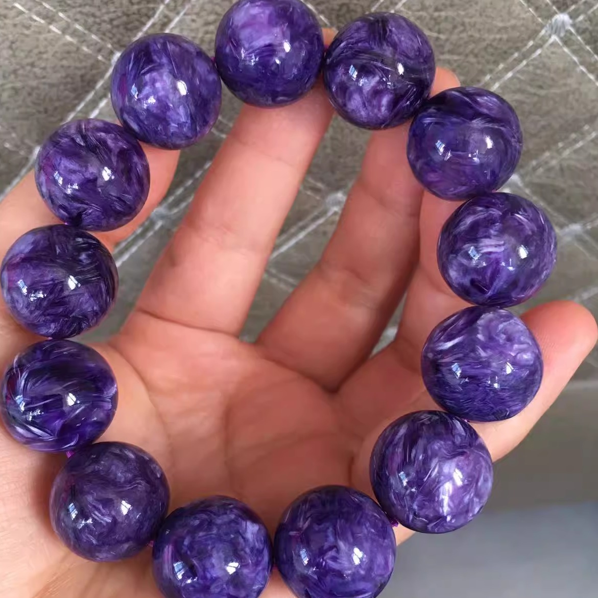 天然パープルドラゴンクリスタルチャロアイトレディースファッションシングルループブレスレットジュエリー、鑑別書付き、エスニックスタイル