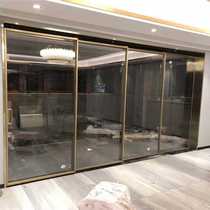  Four-linkage moving door hanging rail Kitchen balcony three-linkage partition living room Changhong glass gold very narrow frame sliding door