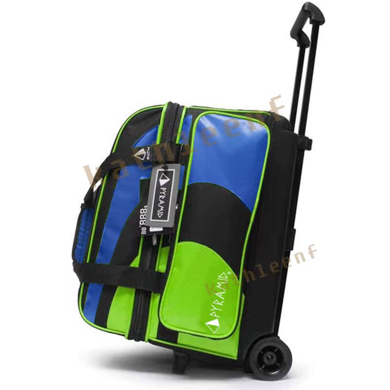 PYRAMID mới bánh xe nhỏ bánh xe đôi lever đôi túi bóng đôi bóng túi bowling bag 2 túi bóng màu xanh màu xanh lá cây