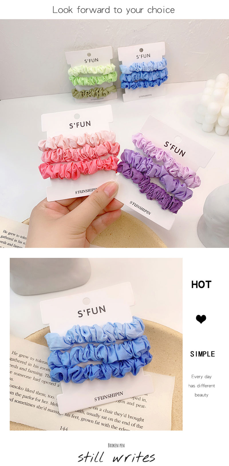 Summer Hair Scrunchies Hit Color Hair Circle Girl Heart Headwear Rubber Band Korean Suit Color Matching Fold Head Rope Wholesale Nihaojewelry display picture 4