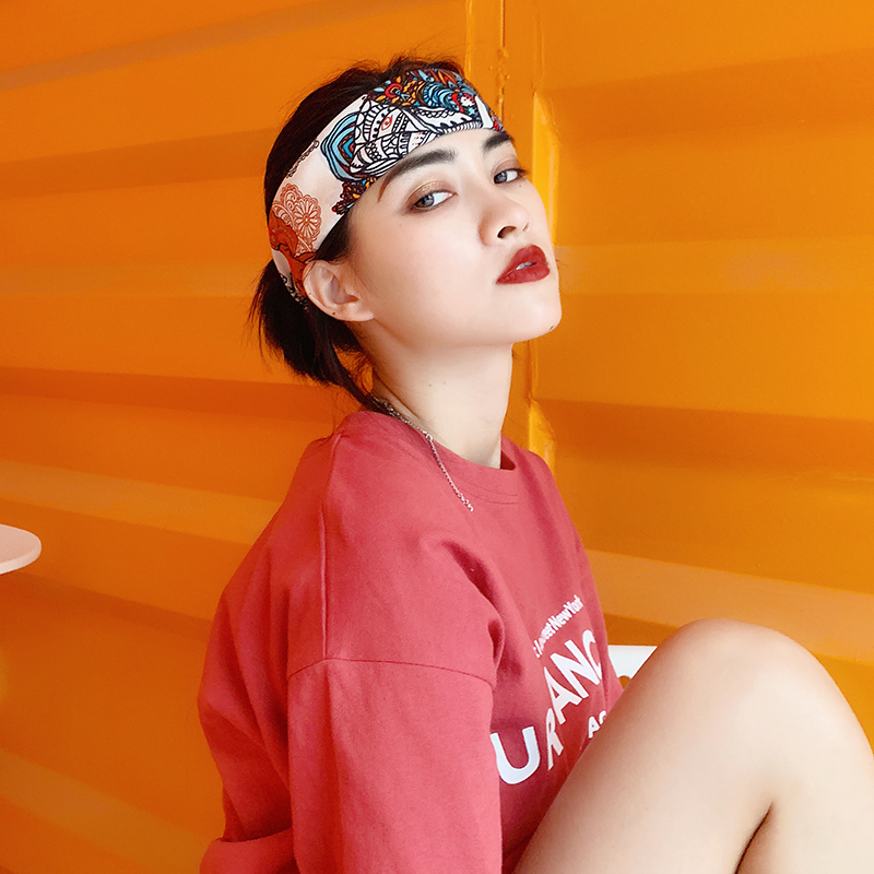 National Wind retro hip-hop headscarf Tide Signs with male hiphop Street Dance Sport headband Ins female 100 hitch