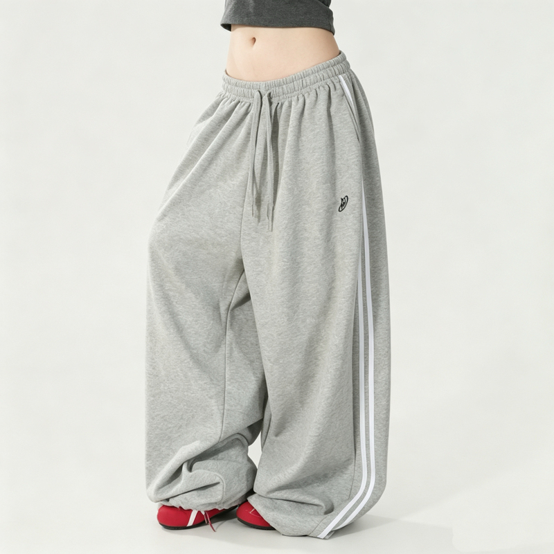 Prtuue Original Gray Jazz Dance Pants with Drape, American Retro Casual Sweatpants, Loose Hip-Hop Style